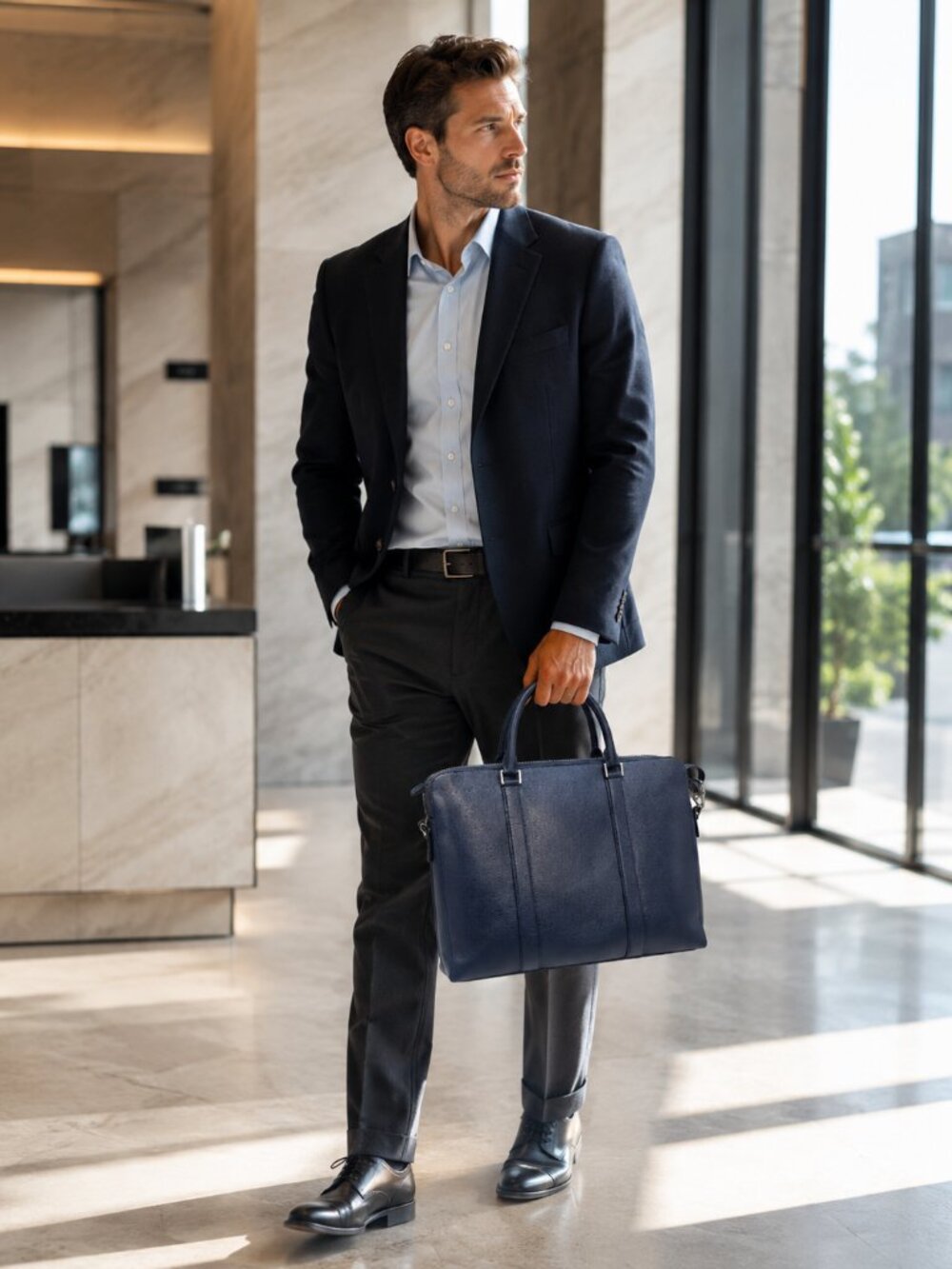Barneys New York Briefcase Navy Business Bag - Used